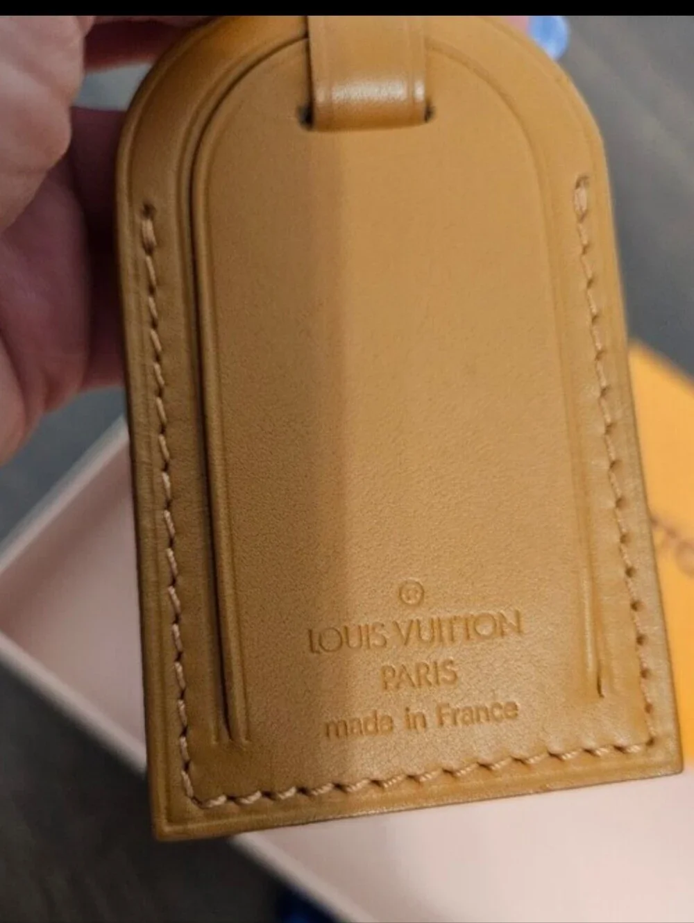 Louis Vuitton Vachetta Leather Luggage Tag + Handle Keeper Set w/ Box Vintage